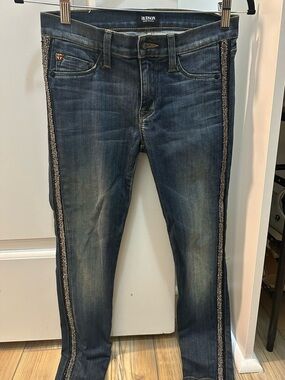 Hudson vintage Jeans Dark Blue Denim with Faded Details and crystal side stripe